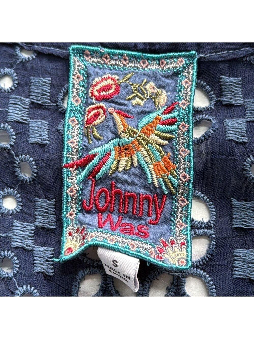 Johnny Was Blue Riza Eyelet Embroidered Shift Dress Size Small - Picture 6 of 16